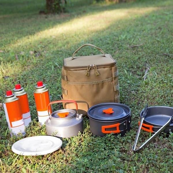 Bærbar Camping Opbevaringstaske Holdbar Polyester Multifunktionel Organizer til Gasbeholder Værktøj Køkkengrej Picnicudstyr Sort