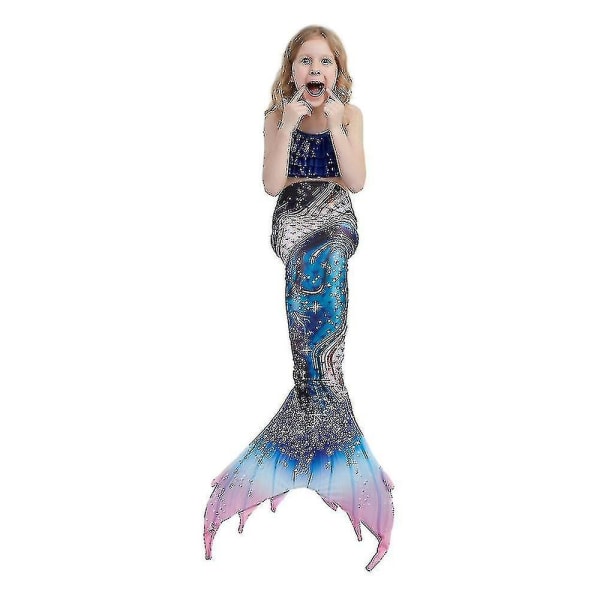 3st Mermaid Tails Barn Baddräkt Kostymer Med Monofins Bikini Simning XL(135-145cm height) Style D