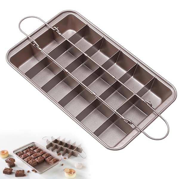 Brownieform med skillevægge Non-stick rektangulær bageform med indbygget skæremaskine, den kan lave brownie 12,4\"x8\"x2\"(Champagne Gold)