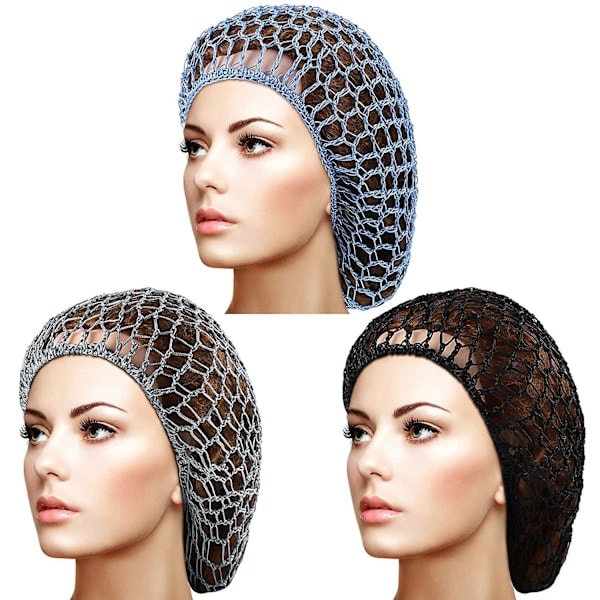 Hårnät i mesh för kvinnor, hårband i rayon, kompatibla med virkade sovhårnät, 3-pack