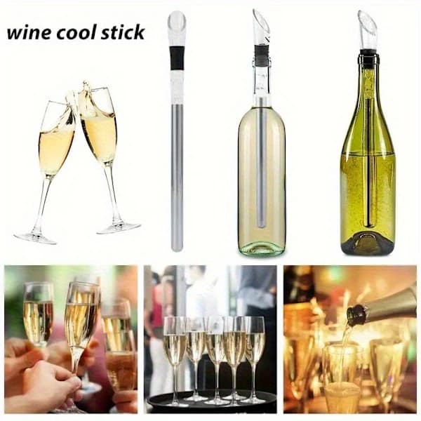 Vinkølepind i rustfrit stål med sort greb, hurtig drikkekøler til øl, champagne og cocktails, bartilbehør 1 stk. 1pc