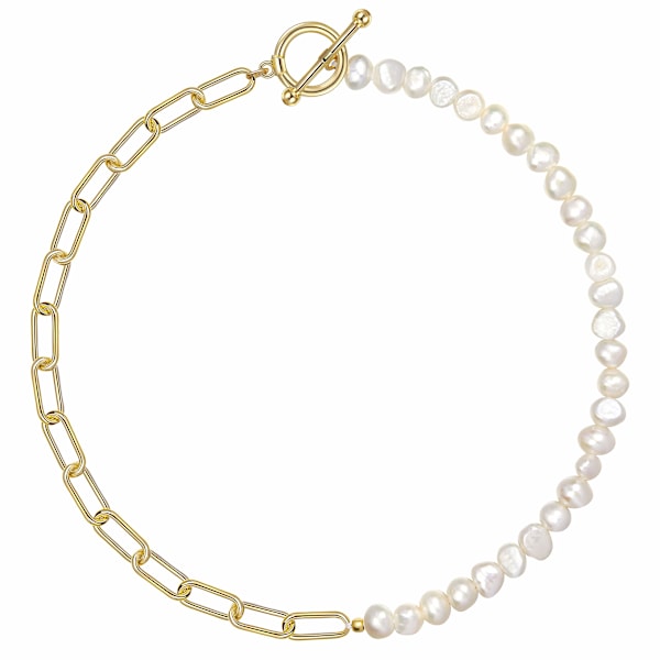 Perlekjede Vintage Chunky Link Chain Kultiverte Perler Gull Choker Mote Retro Charm Valentine Smykker for Kvinner Jenter