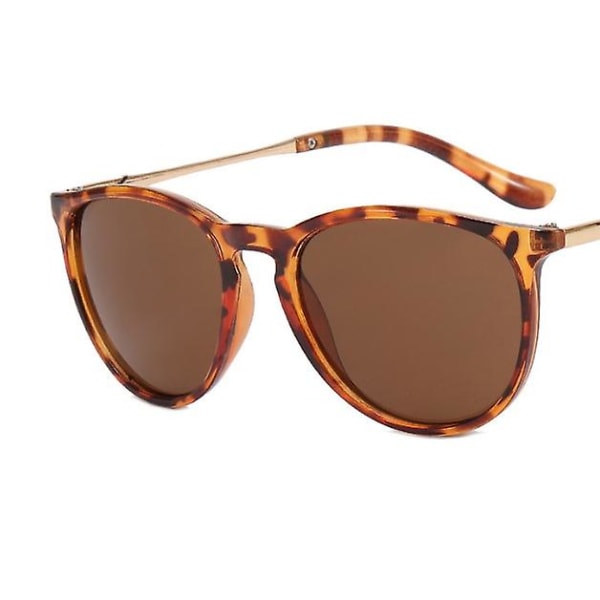 Fashion Metal Plastic Frame Sun Glasses Retro Round Sunglasses For Men Women(Leopard print brown)