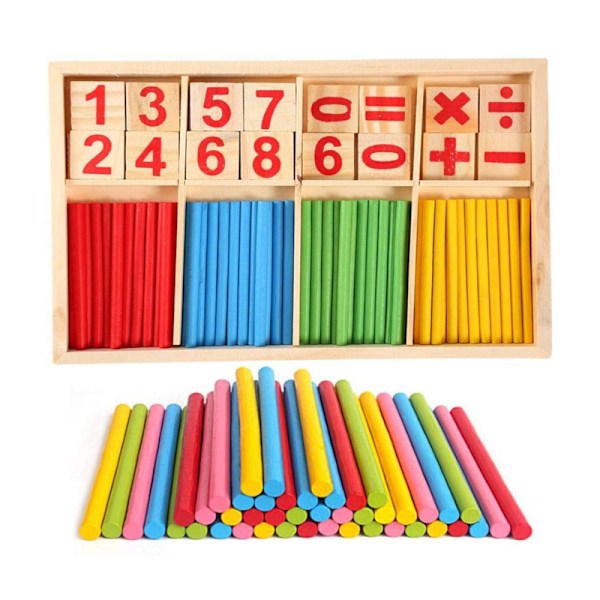 Counting Number Blocks and Sticks Toys for Kids Supplies for Math  | Toddlers Educational Wooden rods with Storage Tray