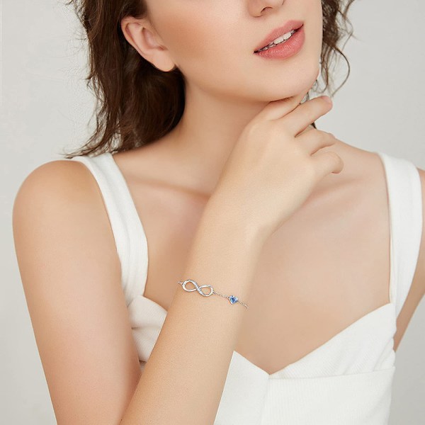 Sølv Infinity-stil indlagt armbånd til evig kærlighed til elsker, kone, ven og hinanden（18+5.5cm）