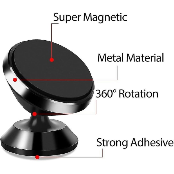 [3-pack] Magnetisk telefonhållare för bil, robust självhäftande mobiltelefonhållare för bil med inbyggda otroligt starka magneter, handsfree magnetisk biltelefonhållare svart