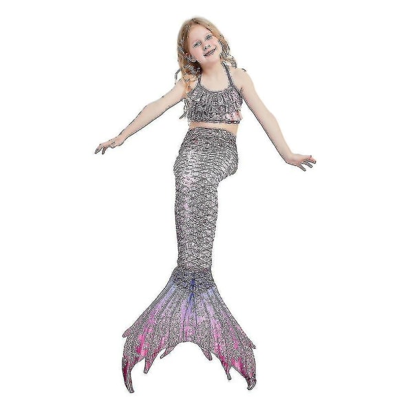 3st Mermaid Tails Barn Baddräkt Kostymer Med Monofins Bikini Simning L(125-135cm height) Style C