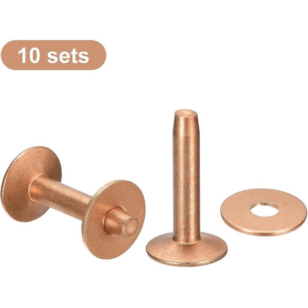 10 set koppar nitar och grader, 12x4x21mm massivt läder koppar nitfäste för läder DIY hantverksmaterial, koppar ton