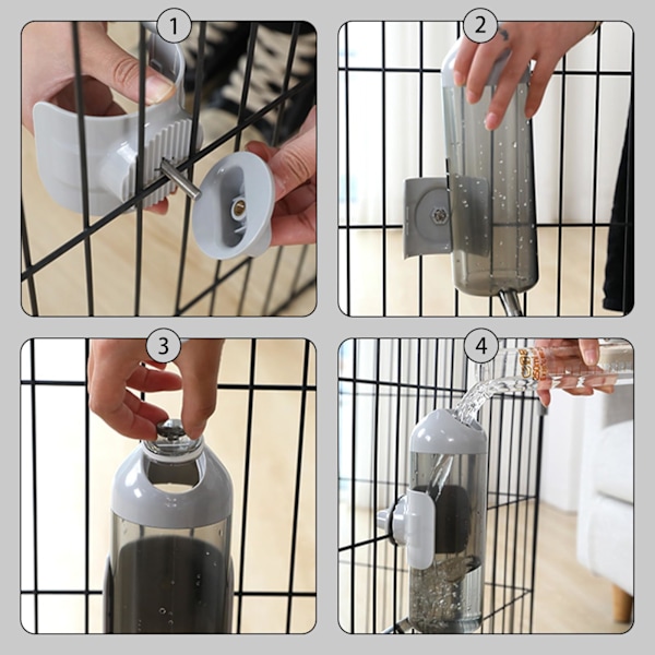 Vattenflaska Hängande Hund Vatten Dispenser Kennel Drickare Kittel Matare Gratis Bur Kista Hutch Valp Katt Kanin (24oz, Grå)