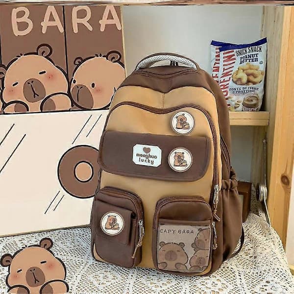 Skolväska Brun 2024 Capybara Ridge Stor Ryggsäck För Pojkar Och Flickor, Märkeskort Brown Backpack