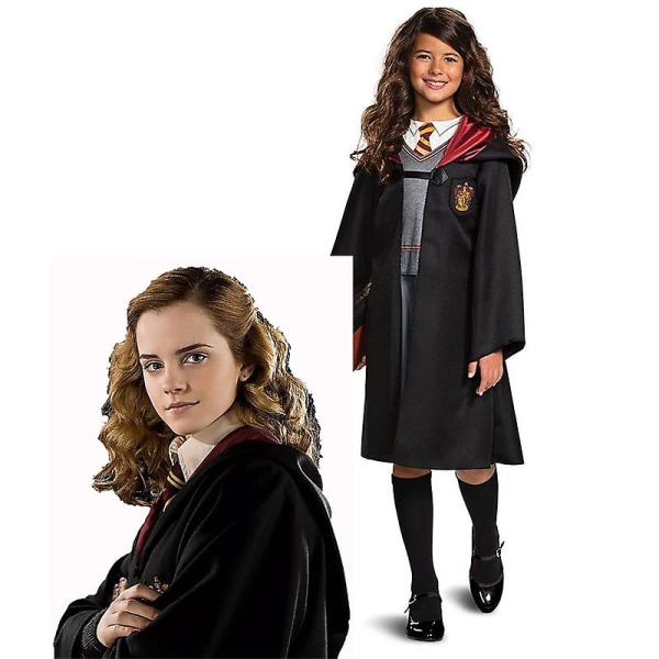 Hermione Granger kostym, Harry Potter Wizarding World Outfit för barn Printed väst + kjol + kappa a M