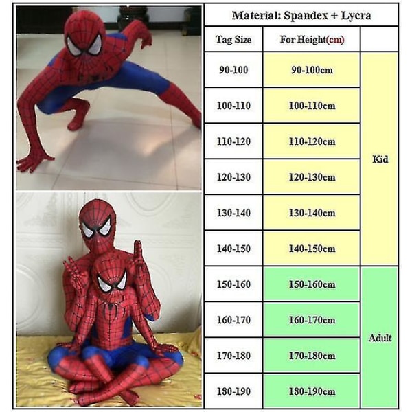 Spider-man Jumpsuit, Spiderman-kostym för vuxna och barn, Marvel Superhero Bodysuit Cosplay Fancy Dress Up, Halloween-julfödelsedagsfest-kostym 110-120cm Kids