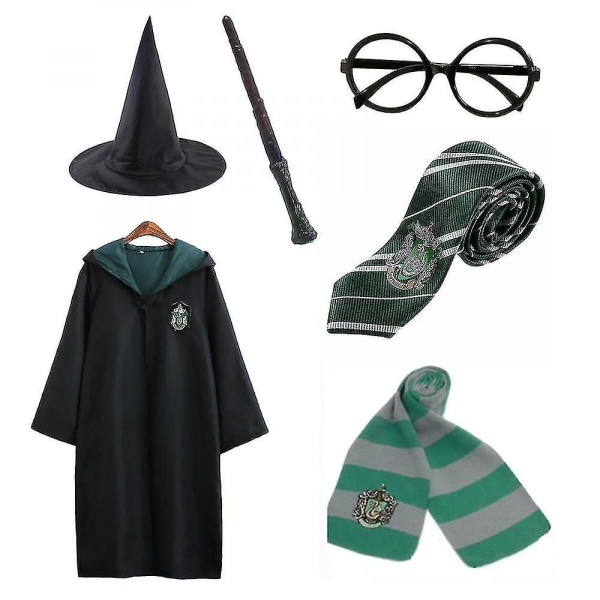 Harry Potter 6st Set Magic Wizard Cosplay Fancy Dress Cape Cloak Kostym Green 135  7-8Y