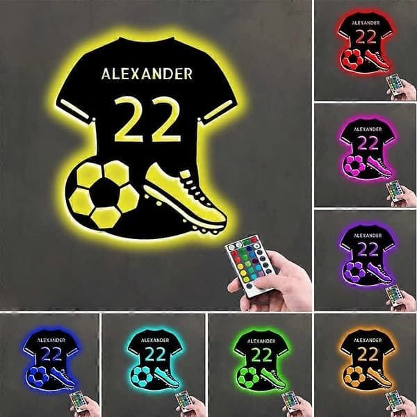 Fotboll LED Neonskylt USB-driven med dimmer Metalldekor för sovrum, fest, bar, sportfans