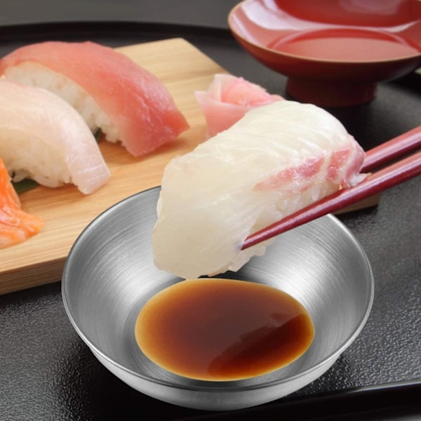 6 st rostfria såsskålar, kryddskålar, dipskålar, serveringsskålar, sushi-sojaskålar, silverfärgade