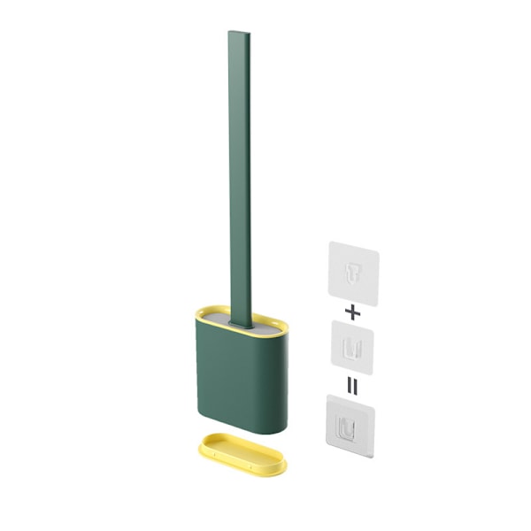 green Toilet Bowl Brush and Holder with Silicone bristles, Wall Mounted Toilet plungers for Bathroom(36.5*9.8*4.3cm)