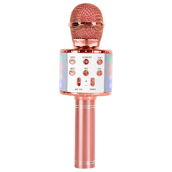 Karaoke-mikrofon för barn, trådlös Bluetooth-karaokemikrofon med LED-lampor, bärbar handhållen (roséguld)