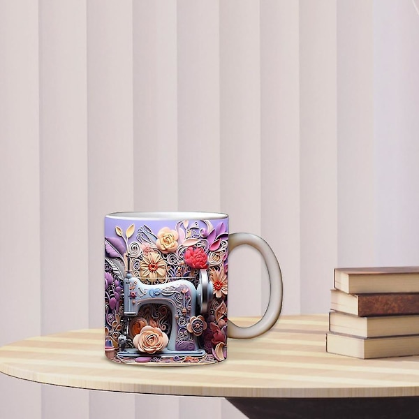 3D symaskine malet krus, quiltere elskere symaskine kaffekrus, kreativt rumdesign 3D quiltet keramikkrus