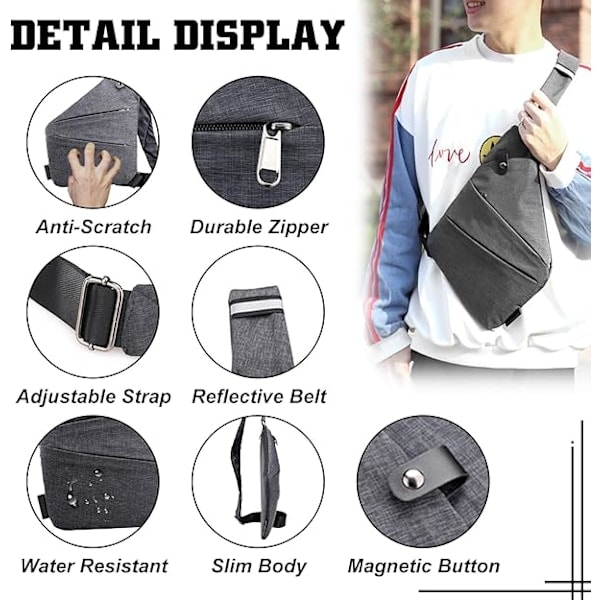 Stöldskyddad Crossbody-väska för personligt bruk, Stöldskyddad Crossbody-väska för resor, Snedsydd Väska (Grå) grå