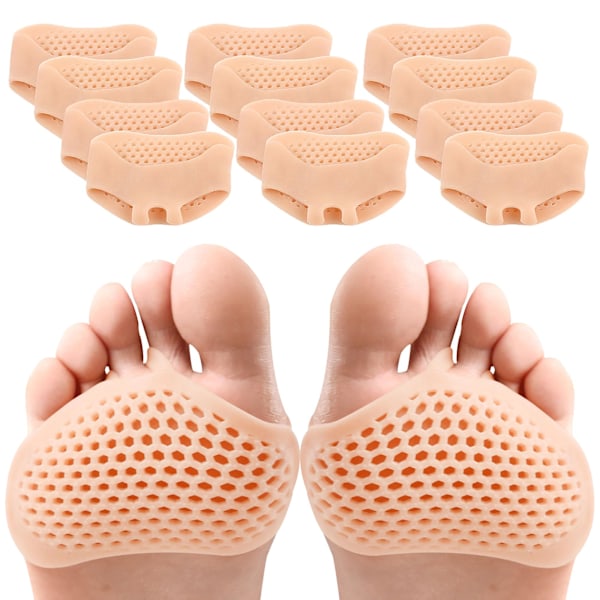 Metatarsal Gel Pads 6 Pair (12 Pack) - Reusable Ball of Foot Cushions for Pain Relief, Soft Breathable Gel Sleeve Pads