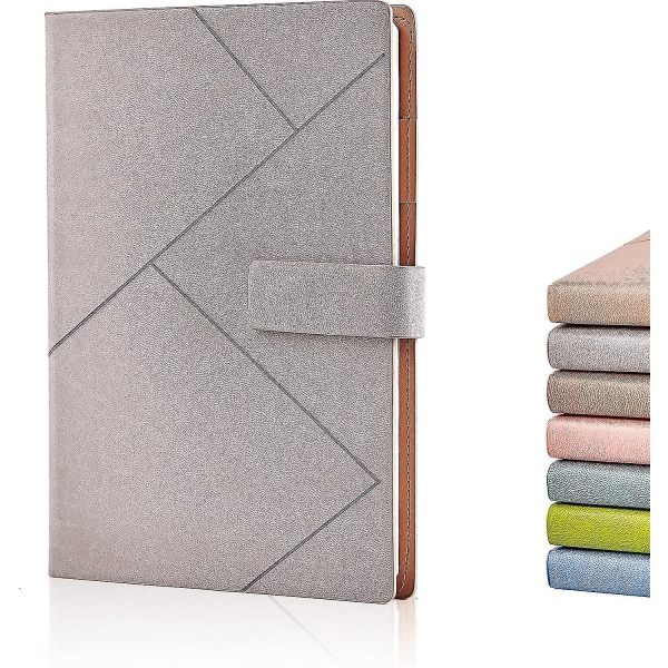 A5 Notebook Minimalistisk Linjeret Notesbog Journal Med Kunstlæder Hardcover, 3D Magnetisk Spænde, Gave til Kvinder Mænd Lærer Kontor Skole (Grå)