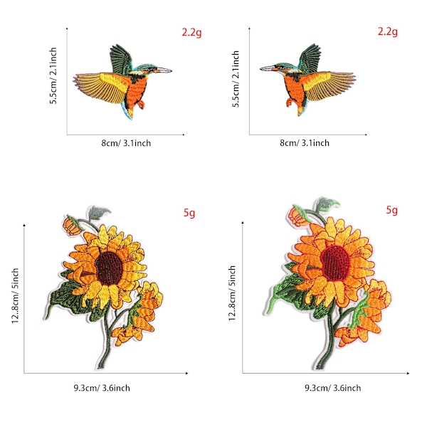 20 PCS broderte blomster strykejern på lapper, solsikke sy på lapper fugl sommerfugl broderte applikasjoner klistremerke lapper