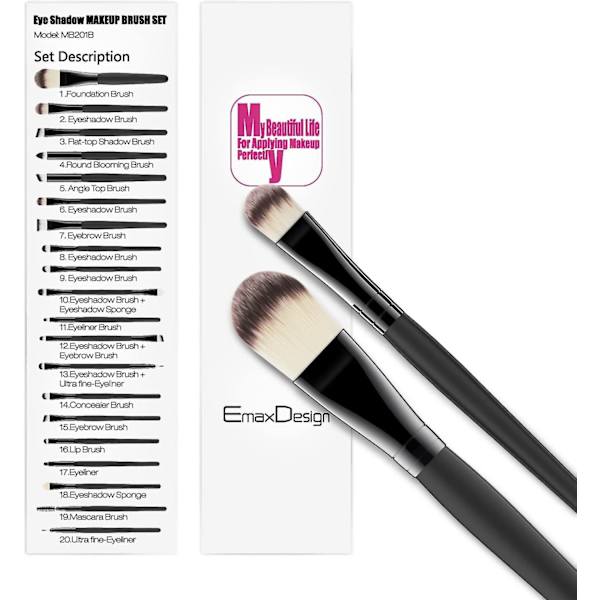 20 stycken sminkborstar ögonskugga eyeliner foundation läpp rouge flytande puderborstar