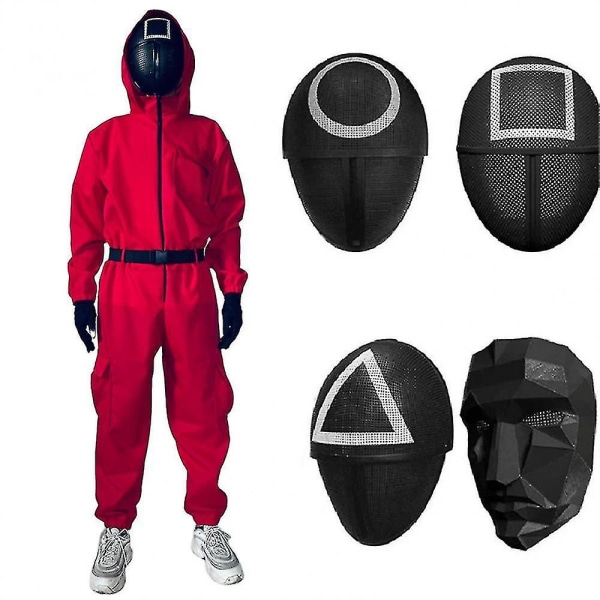 Unisex Squid Game Costume Jumpsuit + Squid Game Mask Halloween Outfit Gifts z square S