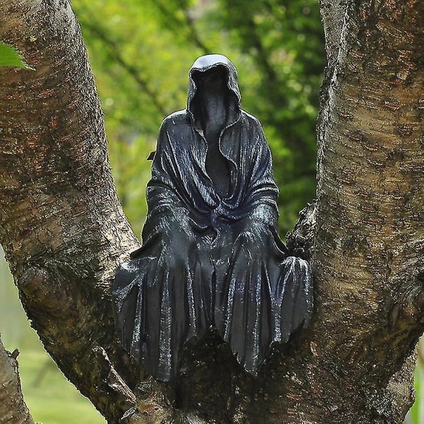 Svart Grim Reaper-staty Spännande mantel Nightcrawler Skräckspöke Skulptur Dekorationer Harts Skrivbordsfigurer Ornament