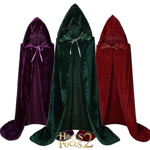 Sanderson Sisters Cape Mary Sarah Winifred Kostym Jul Vuxna Barn Medeltida mantel W W XXXL 180*200cm  *Hocus Pocus 2 Green1