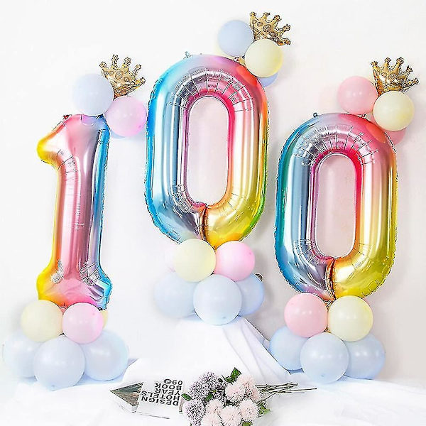 Talballoner, 40 tommer store regnbue folie mylar heliumballoner til fødselsdagsfestgradient,2