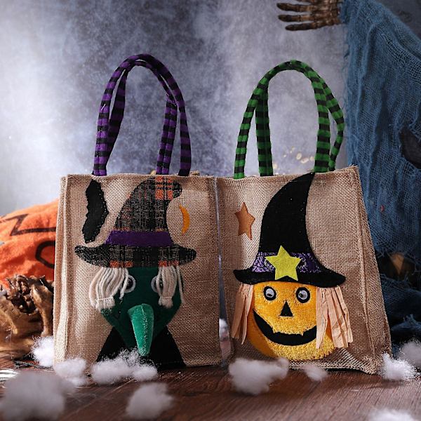 Halloween Ornament Gennem Græskar Skelet Heks Goodie Bag Linned Gavepose (stil 4)