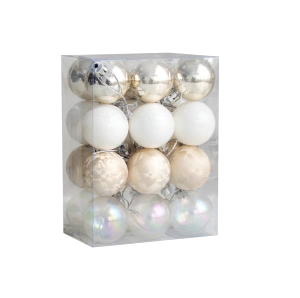 Julekulepyntsett, 24 stk. tredekorasjonskuler til julefestdekor, champagne, 4 cm 24pcs 4cm