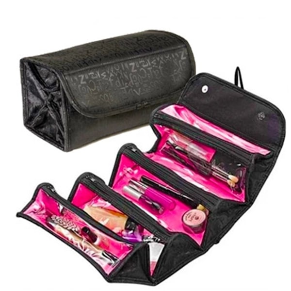 Multi functional storage bag Women MultiFunction Large Capacity Roll Up Fold Travel Cosmetic Bag (Black)