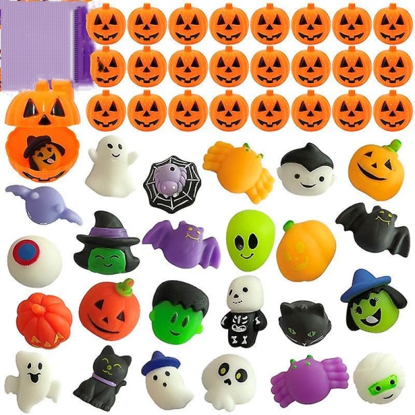 Szzs 10-pack Halloween pumpa burkar med 30 delar Halloween Mini Kawaii Mochi Squishy Toy, squeeze leksaker för barn Halloween Party Favors Trick or Treat