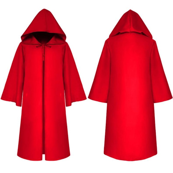 Halloween mantel Plague Doctor Mask Cosplay Dräkt Sorcerer Lång skjorta Huva Svart Robe Vuxen och barn Semesterkostym Set 115cm red-A