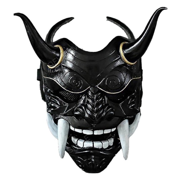 Halloween Jul Samurai Hannya Oni Latex Mask Japanskt läskigt monster Kabuki Samurai Demon Huvudbonad Halloween Maskerad Cosplay Fest Kostym rekvisita Black