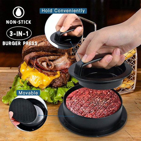 Hamburgerpresse, Hamburgerpresse Patty Maker, 3 i 1 Fyldt Burgerpresse Patty Maker, Patty Presse til Fyldte Burgere, Sliders
