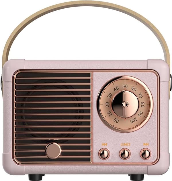 Retro Bluetooth-högtalare med Bluetooth 5.0 Trådlös Bärbar Mini Stereoljud för Kök Sovrum Kontorsinredning, Rosa
