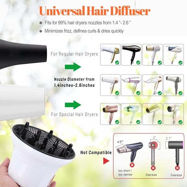 Hårtørrer Tilbehør - Diffuser - Hætte til krøllet hår - Hvid med en grøn shampoo børste