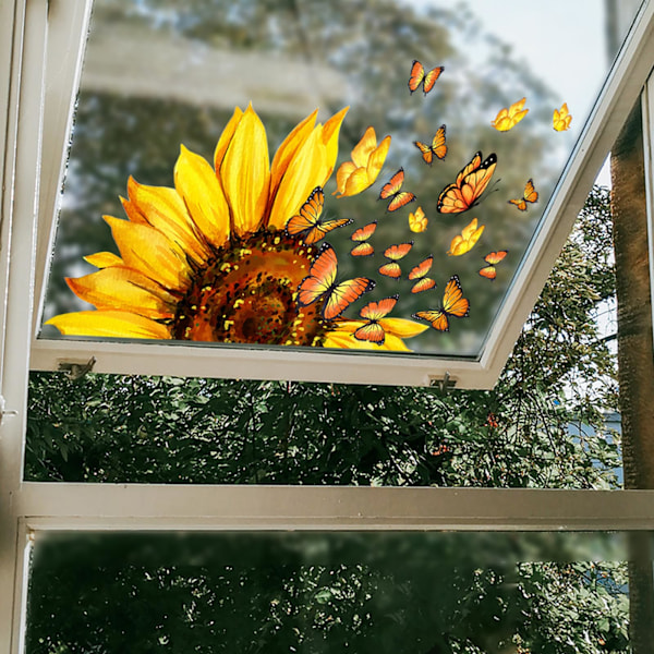 Vinduklistremer Blomster Sommerfugl Vindu Dekaler DIY Gel Solsikke Vindu Klistremer Dobbeltsidig Blomster Vindu Dekaler for Glass