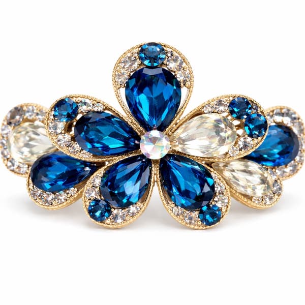 Rhinestone Blomster Hårklemme til Kvinder, Elegant Blå Krystal Hårspænde til Knolde Opsat Hår Bryllupper Fester, Blå Sølv 9x4cm, Gaveidé