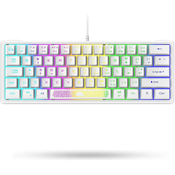 Gaming-tastatur, RGB-belyst LED-baggrundsbelyst oplyst kablet tastatur mekanisk følelse ergonomisk genvej til PC bærbar MAC ps4 GamerWhite