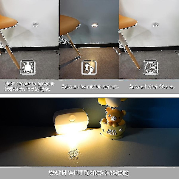 Bazhou 2 stk. LED infrarød sensor nattlys varmt lys induksjonslys nattlys automatisk LED menneskekropps induksjon smart garderobe skuff korridor