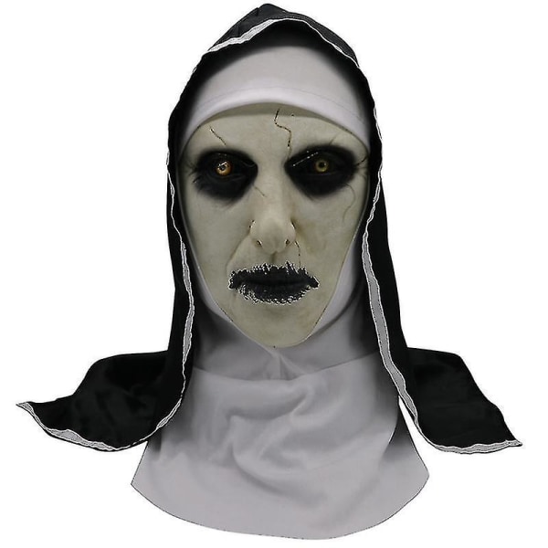 Halloween jul The Town Nun Cosplay Full Head Latex Mask Halloween Carnival Party Skrämmande Fancy Dress Up Devil Nun Kostym Skräck rekvisita Close Mouth