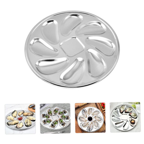 1 stk rustfritt stål østersfat spor muslingplate hjem østerspanne rustfritt stål plate sjømat matbrett non stick østerspanne