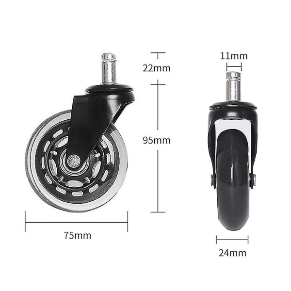 Kontorstolshjul Udskiftning PU Stol Caster Kontor 360 Graders Rotation Stol Castors