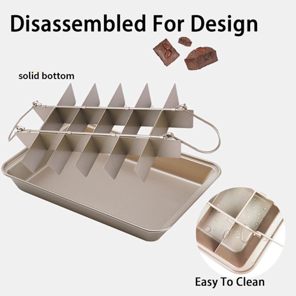 Brownieform med avdelare Non-stick rektangulär bakform med inbyggd skivare, den kan göra Brownie 12,4\"x8\"x2\"(Champagne Gold)