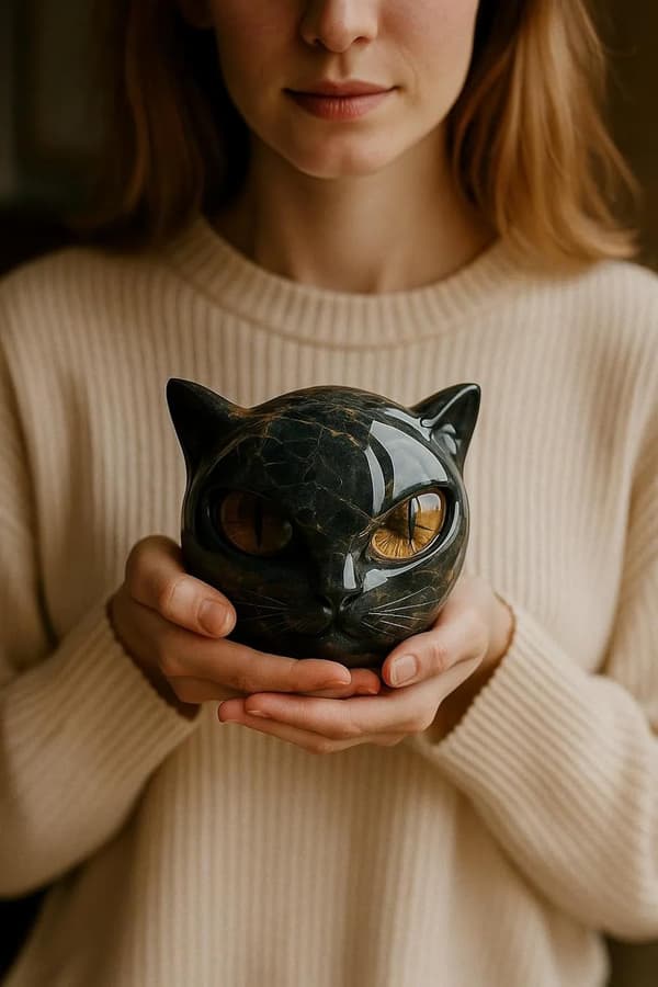 Sort Kat Skulptur Håndlavet Krystal og Helbredende Sten Figur til Hjemmekontor Indretning Gave Guld