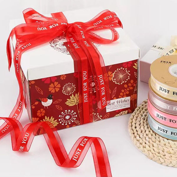 Rött bandtryck JUST for You Fabric Craft Ribbon Perfekt för hantverk, rosetter, presentinslagning, blombukett